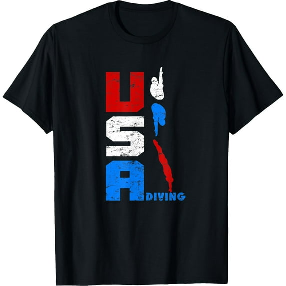 Vintage USA Diving Swimming American Red White and Blue T-Shirt
