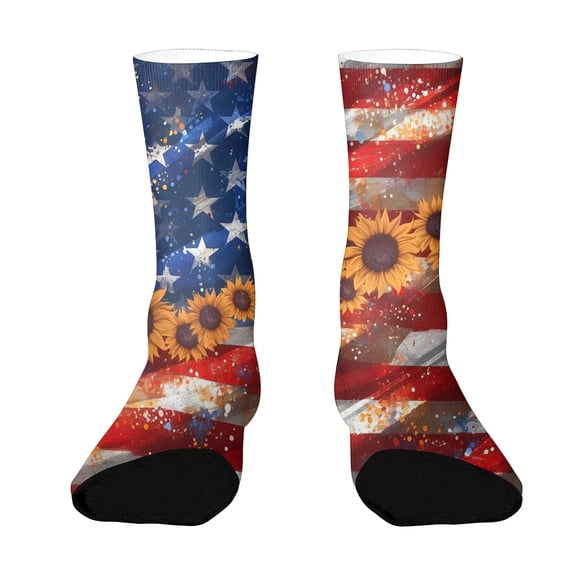 Vintage USA Flag Crew Socks Retro Distressed Star Stripe Socks Patriotic Print Soft Breathable Elastic Compression Mid Calf Socks For Independence Day Colorful Fancy Crazy Design Socks