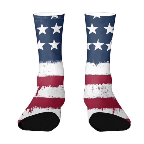 Vintage USA Flag Crew Socks Retro Distressed Star Stripe Socks Patriotic Print Soft Breathable Elastic Compression Mid Calf Socks For Independence Day Colorful Fancy Crazy Design Socks