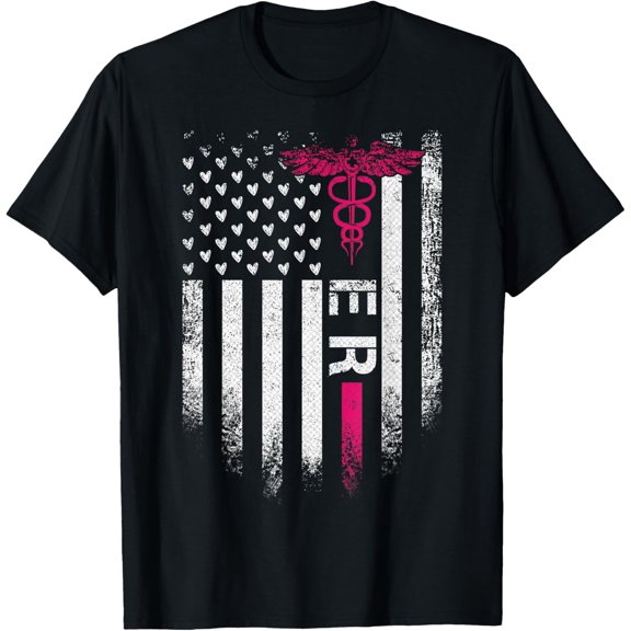 Vintage USA Flag ER Emergency Room Nurse Funny Nursing T-Shirt100% cotton