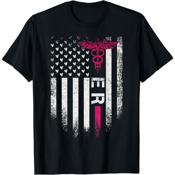 Vintage USA Flag ER Emergency Room Nurse Funny Nursing T-Shirt