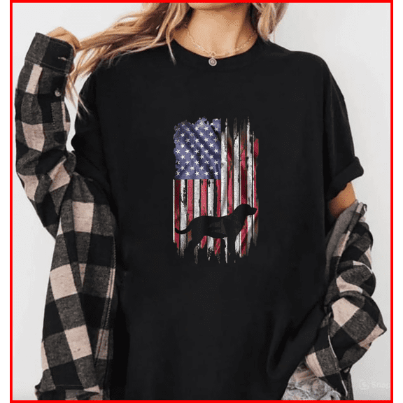 Vintage USA Flag Love Labrador Retriever Dog Lab Silhouette Unisex T-Shirt, S-5XL