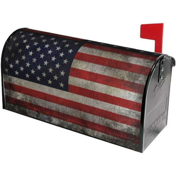 Vintage USA Flag Mailbox Covers, Magnetic Post Box Cover Wraps Large Size 25.5x21 in for Garden Yard Decor