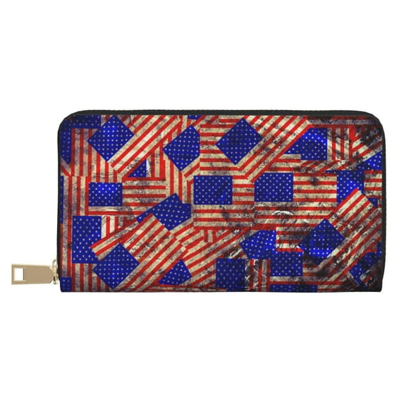 Vintage USA Flag Wallet Women, Leather Bifold Multi Card Wallet, Women's Wallets, Long Purse