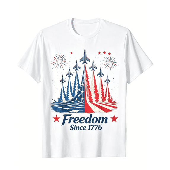 Vintage USA Patriotic Tee For Men | Freedom Since 1776 American Flag Jet Fighter 4th Of July T-Shirt