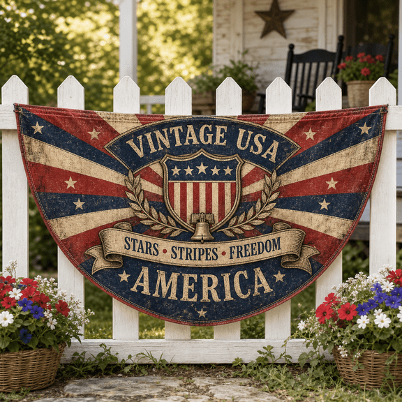 Vintage USA Semicircle Flag Distressed Patriotic Bunting for Porch & Fence