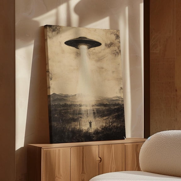 Vintage Ufo Abduction Poster Art - Retro Sepia Alien Encounter Poster - Sci-Fi Wall Decor For Enthusiasts Of Extraterrestrial Mysteries Art