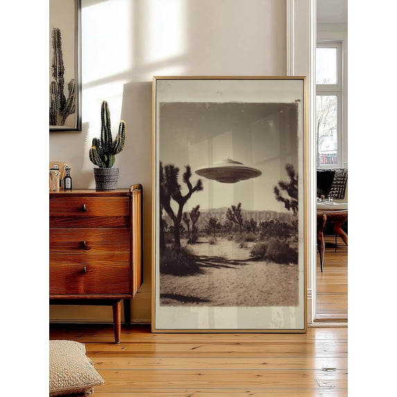 Vintage Ufo Poster, Joshua Tree Desert, Retro Sci,Fi Wall Art Home Decor #2979, Unframed Canvas Size 8x12