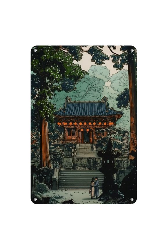 Vintage Ukiyo-E Nikko Yomei Gate Metal Wall Art - 8x12" Iron Poster by Tsuchiya Koitsu, Mixed Color, Ideal for Living Room & Bedroom Decor