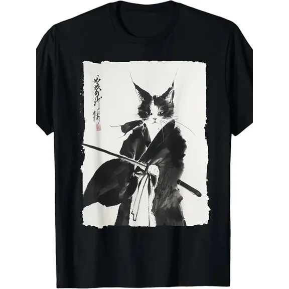 Vintage Ukiyo-E Warrior Art Graphic Cat Art T-Shirt Unisex S-5XL Hot Trending Shirt Birthday Gift
