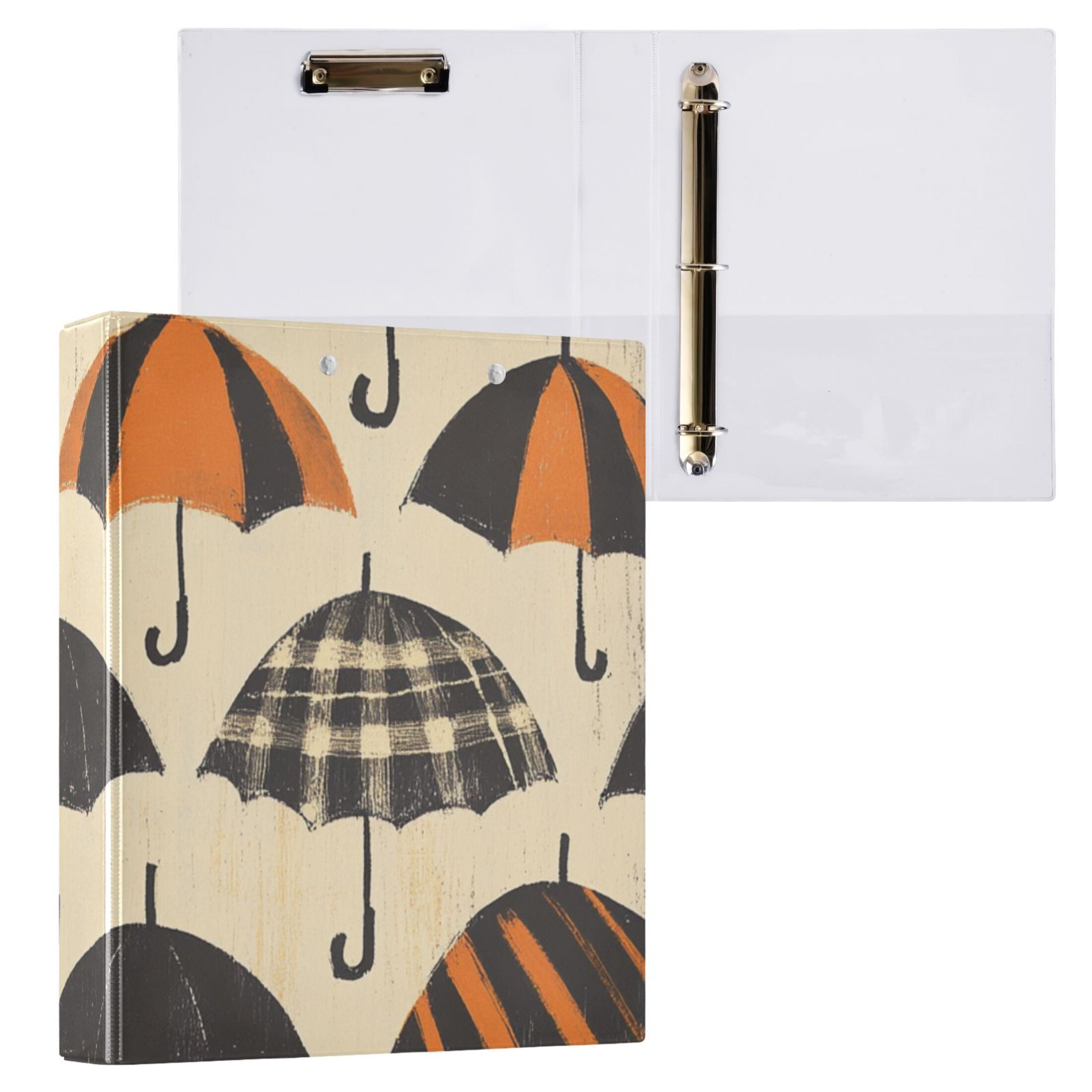 Vintage Umbrellas 3 Ring Binders 1.5 inch Hardcover File Folders with Interior Pockets A4 Size Organizer for School Office Hospital
