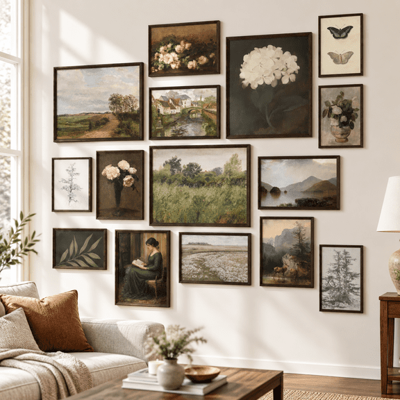 Vintage Unframed Botanical & Landscape Art Print Set, Assorted Sizes