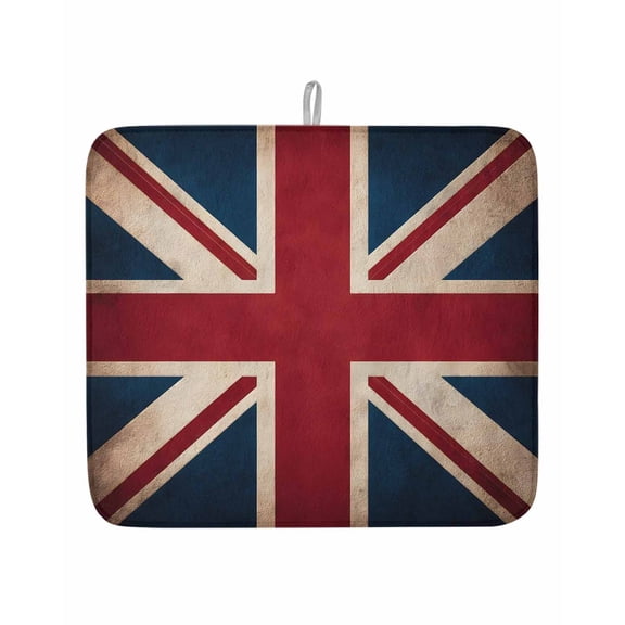 Vintage Union Jack Flag Dish Drying Mats for Kitchen Counter,Absorbent Microfiber Dish Drainer Rack Mat Reerto Flags Of The United Kingdom Drying Pad for Sinks,Utensils,Countertops,16x18in