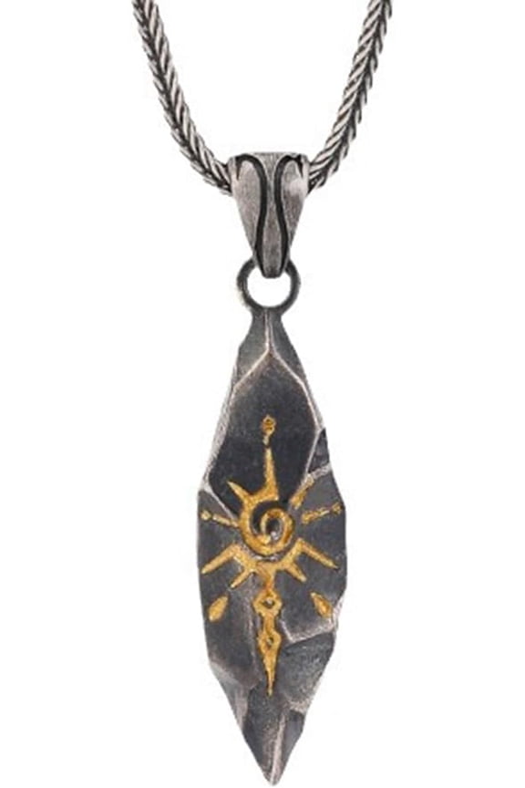 Vintage Unique Wishing Stone Pendant Necklace for Men Simulated Meteorite Gemstone Necklace for Spiritual Energy Healing Hexagonal Pendant Divination Gift for Dad Husband (Black)