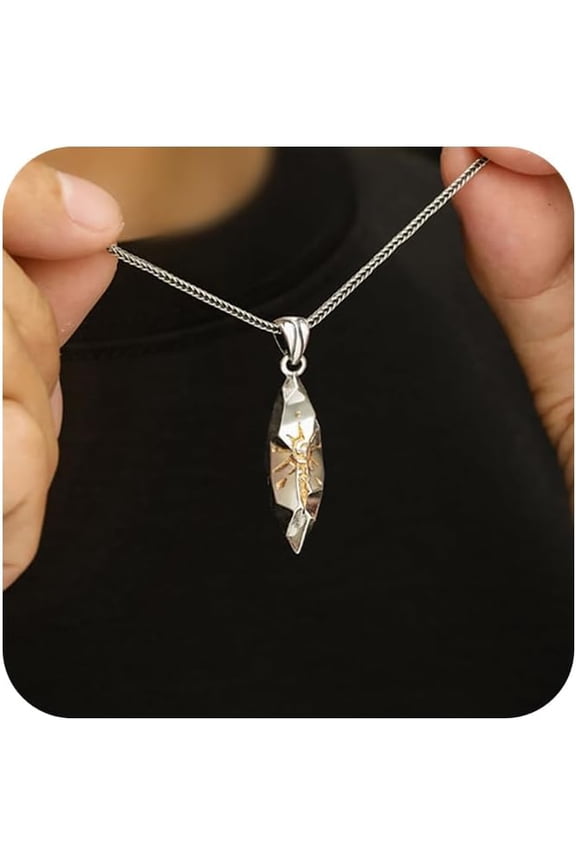 Vintage Unique Wishing Stone Pendant Necklace for Men Simulated Meteorite Gemstone Necklace for Spiritual Energy Healing Hexagonal Pendant Divination Gift for Dad Husband (Silver)