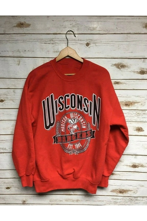 Vintage University of Wisconsin Sweatshirt, Wisconsin Badgers Shirt, Red Color