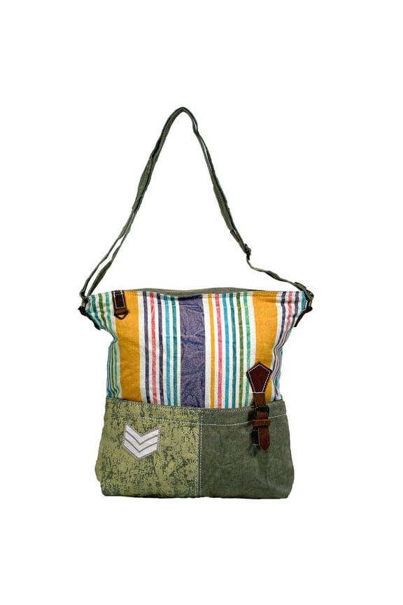Vintage Up-Cycled Eco-Friendly Recycled Canvas Tent Large Crossbody Messenger Bag