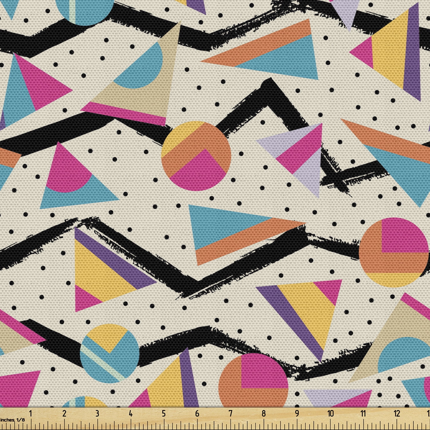 Ambesonne Vintage Fabric by the Yard Upholstery, 80s Memphis