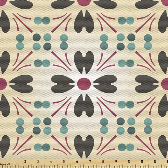 Vintage Upholstery Fabric by the Yard, Abstract Pattern of Floral Motif with Dots Print, Decorative Fabric for DIY and Home Accents, Beige Pale Maroon by Ambesonne