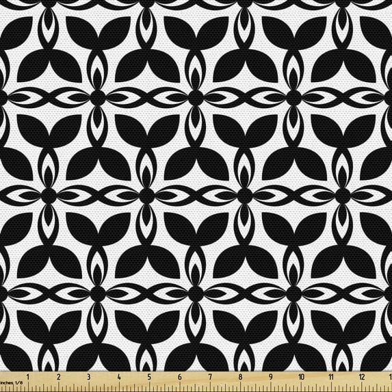 Vintage Upholstery Fabric by the Yard, Abstract Retro Design of Geometric Repetition with Floral Motifs Pattern, Decorative Fabric for DIY and Home Accents, Charcoal Grey White by Ambesonne