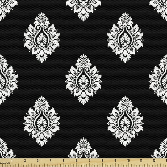 Vintage Upholstery Fabric by the Yard, Classic Style Damask Inspired Pattern Royal Like Details Old Ornaments, Decorative Fabric for DIY and Home Accents, Charcoal Grey and White by Ambesonne