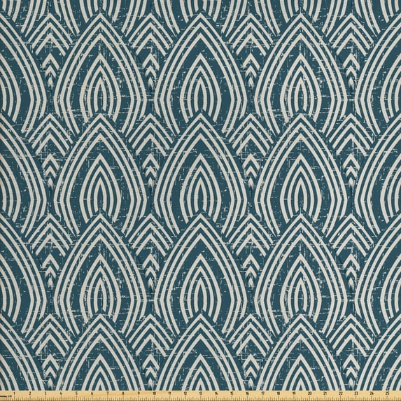 Vintage Upholstery Fabric by the Yard, Curved Repeating Lines Scale Pattern Weathered Retro Geometry Elements, Decorative Fabric for DIY and Home Accents, Dark Teal Eggshell by Ambesonne