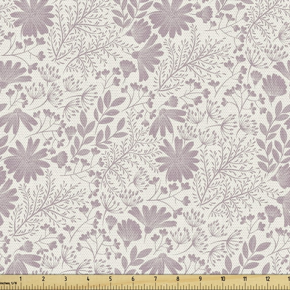 Ambesonne Vintage Fabric by the Yard Upholstery, Tender Wild Herbs Flowers, 1 Yard, Grey Pink and Ivory