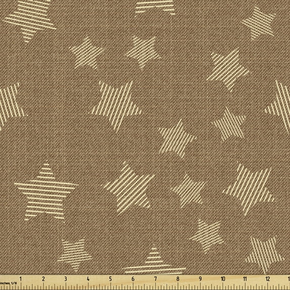 Vintage Upholstery Fabric by the Yard, Star Patterns in Retro Style Striped Illustration Universe Elements, Decorative Fabric for DIY and Home Accents, Caramel and Champagne by Ambesonne