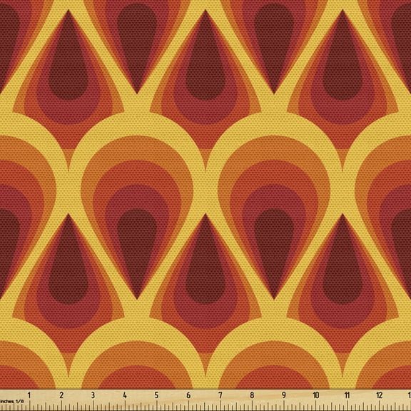 Vintage Upholstery Fabric by the Yard, Symmetrically Aligned Drop Shapes Bauhaus Style Warm Colored, Decorative Fabric for DIY and Home Accents, Dark Orange Maroon by Ambesonne