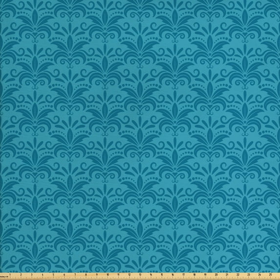 Vintage Upholstery Fabric by the Yard, Victorian Inspired Flourish Pattern in Blue Tones Monochrome Design, Decorative Fabric for DIY and Home Accents, Sea Blue Dark Turquoise by Ambesonne