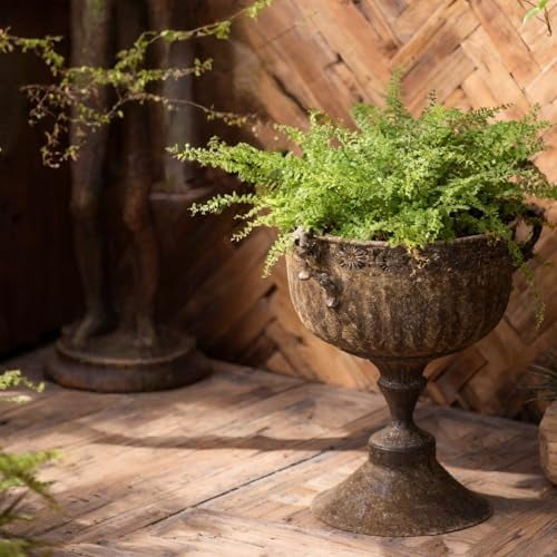 Vintage Urn Planter with Embossed Pattern, Decorative Bronze Finish Flower Pot, Classic Round Plant Pot for Outdoor Indoor Home Garden Patio Front Porch Entryway16.2 * 12.2 * 15.8