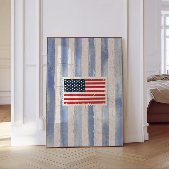 Vintage Us Flag Art, Vintage Flag Stamp Poster, United States Flag, American Flag Wall Art, Fourth Of July Art, Wall Art Home Decor, 16x24 UNFRAMED