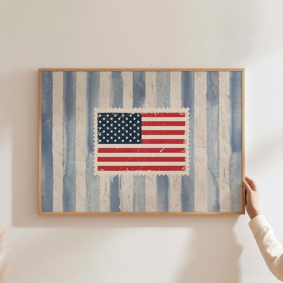 Vintage Us Flag Art, Vintage Flag Stamp Poster, United States Flag, American Flag Wall Art, Fourth Of July Art, Wall Art Home Decor, 8x12 UNFRAMED