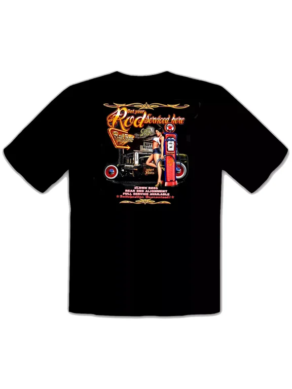 Vintage V8 Hot Rod Rockabilly Car Vintage 50s Garage Car Black T-Shirt -426