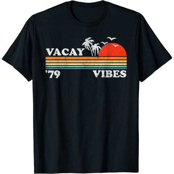 Vintage Vacay Vibes Beach Vacation Retro Sunset 70's Gift T-Shirt Black 4X-Large