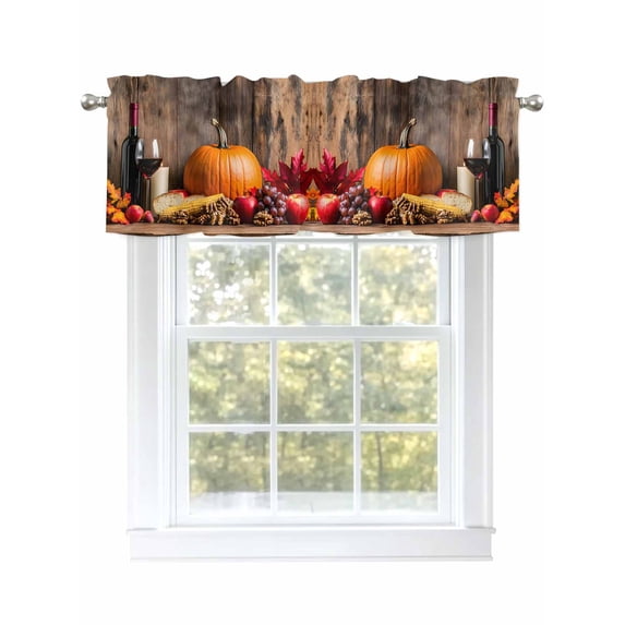 Vintage Valances for Windows, Rod Pocket Kitchen Valance Curtains - Soft & Washable Small Window Treatment for Living Room, Bathroom, Wine Pumpkin Grapes , 42x12 Inch, 1 Panel
