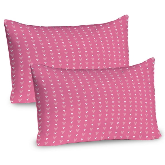 Vintage Valentine Pillow Sham Set of 2, Repetitive Pattern with Tender Little Hearts, Quality Microfiber Bedding Item for All Seasons, 26" x 20", Pink Pale Pink and White, by Ambesonne