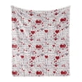 thumbnail image 1 of Vintage Valentine Soft Flannel Fleece Blanket, I Love You in Several Languages with Paint Drops and Hearts, Cozy Plush for Indoor and Outdoor Use, 60" x 80", Vermilion Plum Off White, by Ambesonne, 1 of 5