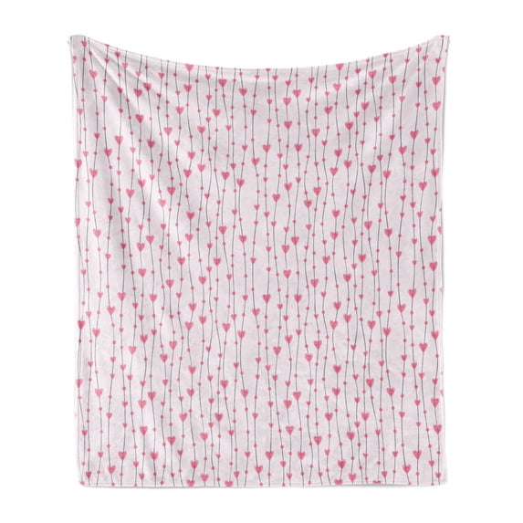 Vintage Valentine Soft Flannel Fleece Throw Blanket, Hearts and Rounds on Curvilinear Lines, Cozy Plush for Indoor and Outdoor Use, 50" x 60", Baby Pink Pink, by Ambesonne