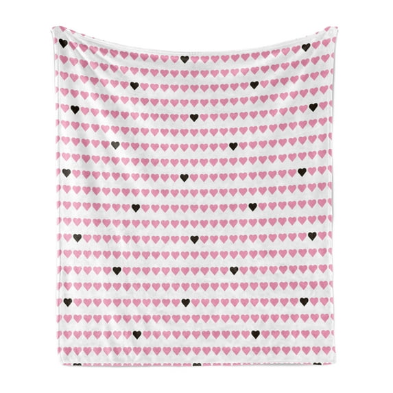 Vintage Valentine Soft Flannel Fleece Throw Blanket, Horizontal Order Pattern Bicolour Hearts Symmetry, Cozy Plush for Indoor and Outdoor Use, 50" x 60", Charcoal Grey Pink, by Ambesonne