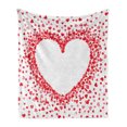 thumbnail image 1 of Vintage Valentine Soft Flannel Fleece Throw Blanket, Spreading Tiny Bicolour Hearts Making a Big Romantic Shape, Cozy Plush for Indoor and Outdoor Use, 70" x 90", Vermilion Pastel Pink, by Ambesonne, 1 of 5