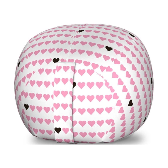 Vintage Valentine Storage Toy Bag Chair, Horizontal Order Pattern Bicolour Hearts Symmetry, Stuffed Animal Organizer Washable Bag, Small Size, Charcoal Grey Pink, by Ambesonne