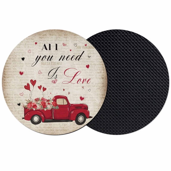 Vintage Valentine's Day Coasters Set of 2, Absorbent Coasters for Drinks, Truck Love Heart Roses Romantic Retro Coaster for Desk Coffee Table Protection, Home Decor House Warming Gifts 4"