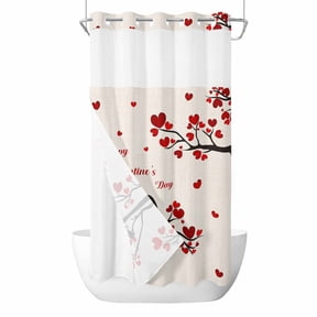 Vintage Valentines, No Hook Shower Curtain Waterproof, Bathroom Curtains with Snap in Liners and See Through Top Window, Saint Love-Bird Red Love Spring Hotel Style Bathtub Curtains Shower 36"Wx72"L