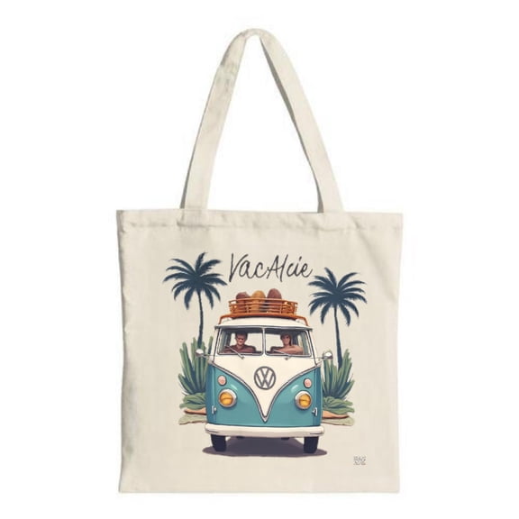 Vintage Van Tote Bag - Canvas Multifunctional Reusable Shopping Bag with Travel & Adventure Design Perfect for Parties