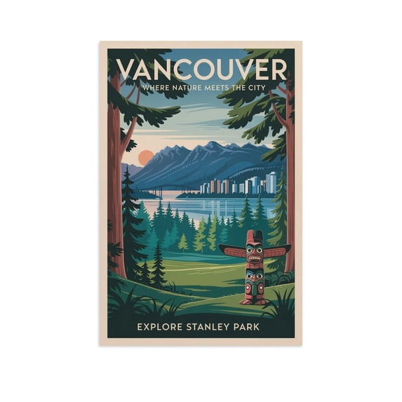 Vintage Vancouver Cityscape Retro Canadian Tourism with Parks & Urban Landscape Print Poster