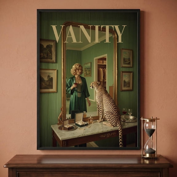 Vintage Vanity Cheetah Wall Art Print, Unframed Paper Poster 8x10in