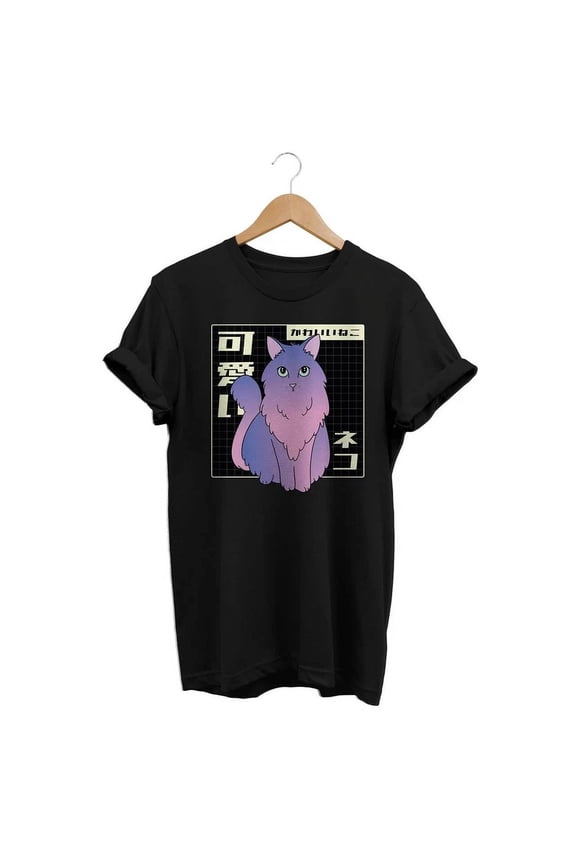 Vintage Vaporwave Cat T-Shirt Japanese Aesthetic Retrowave Clothes, Streetwear Shirthot Trending Birthday Gifts