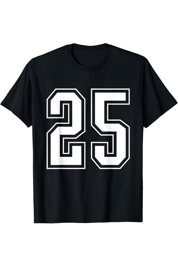 Vintage Varsity Jersey Number 25 Print T-Shirt for Athletes, Retro Sports Twenty-Five Digit Short Sleeve Relaxed Tee, Birthday Gift for Sports Fans
