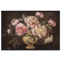 Vintage Vase And Classical Flowers Classical Canvas Wall Art by Art Remedy, Black Floater Frame, 15"x10"